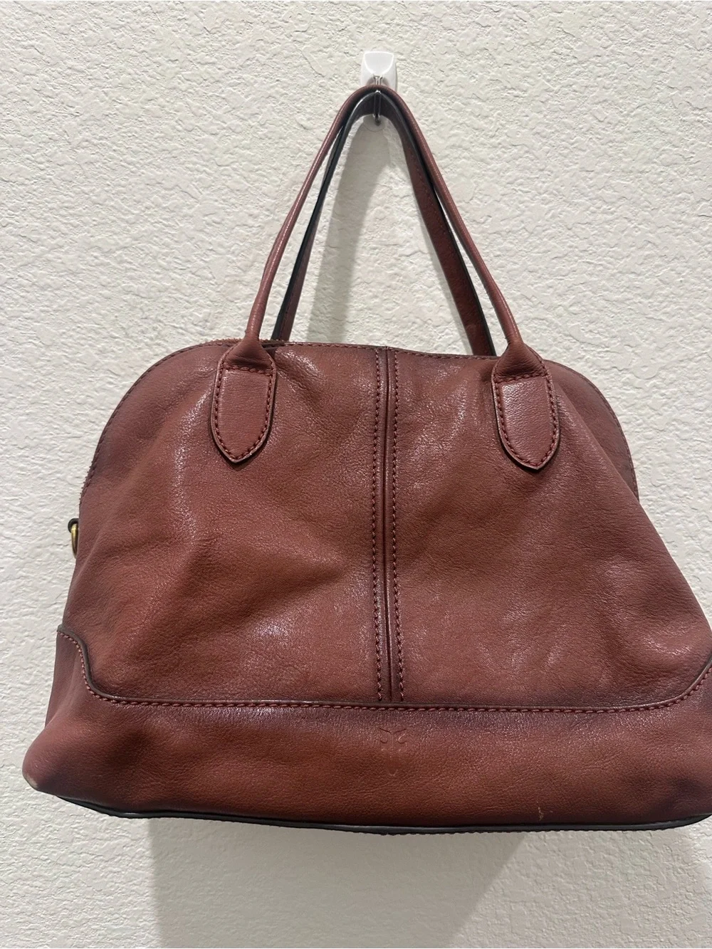 Frye Melissa Brown Leather Satchel Dome Handbag Cognac Ring Detail‎